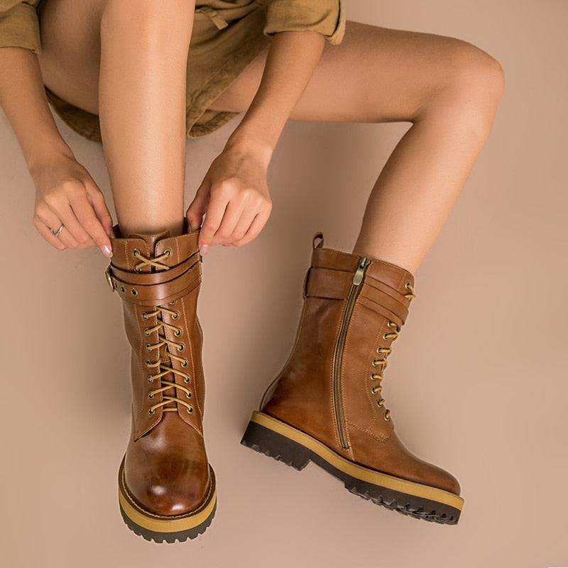 Shonlo | Mid-Calf Genuine Cow Leather BOOTS 