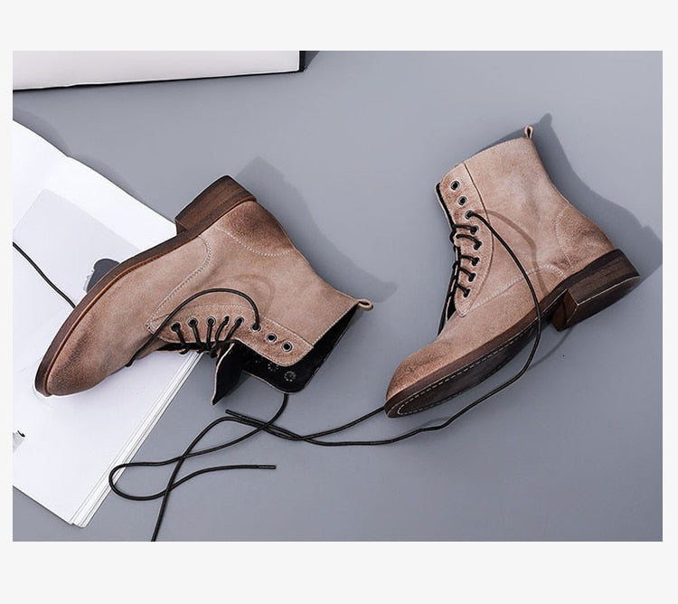 Shonlo | Suede Genuine Leather Lace Up  Boots 