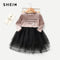 Shonlo | SHEIN Toddler Girls Letter Print Frill And Contrast Mesh Detail Dress 