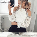 Shonlo | White Crochet Shirt tops Streetwear lace Blusas female 