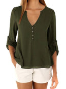 Shonlo | loose sleeve V-neck chiffon blouse 