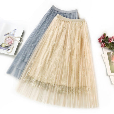 Shonlo | Long Fairy Skirt Elastic Wasit A Line Flower 