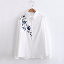 Shonlo | Floral Embroidery Striped Blouse 