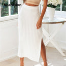 Shonlo | Skirts High Waist Split Stretch Midi Pleated Skirt 
