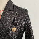 Shonlo | Double Breasted Metal Lion Buttons Sequined Glitter Blazer Jacket 