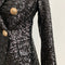 Shonlo | Double Breasted Metal Lion Buttons Sequined Glitter Blazer Jacket 