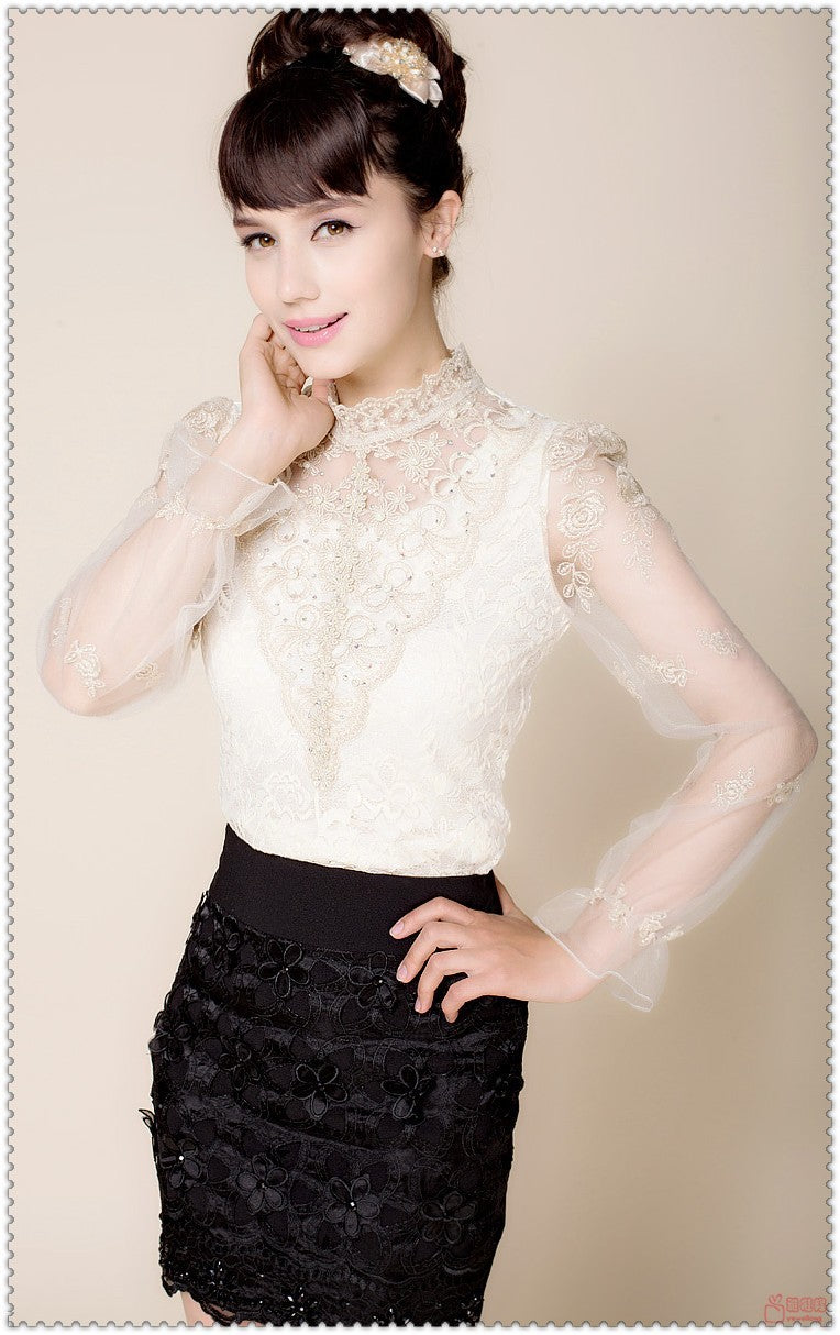 Shonlo | long sleeve Women shirts lace blouse 