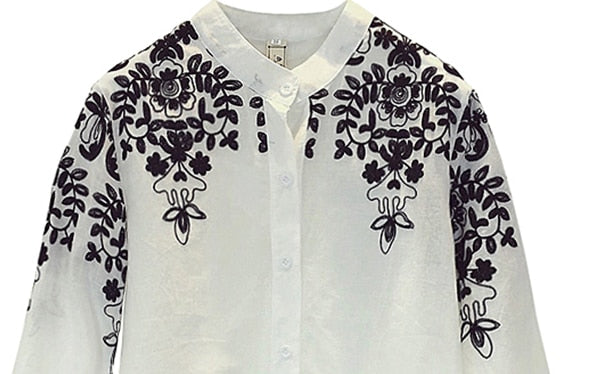 Shonlo | embroidery long Sleeve Casual  Blouse 