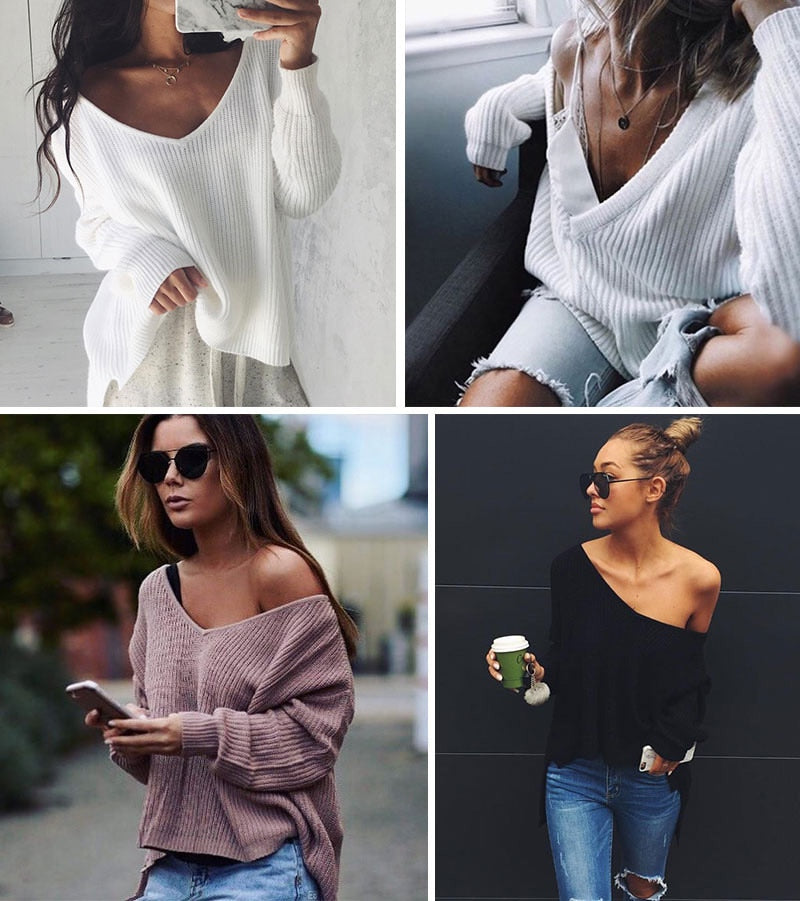 Shonlo | off shoulder oversized knitted sweater 