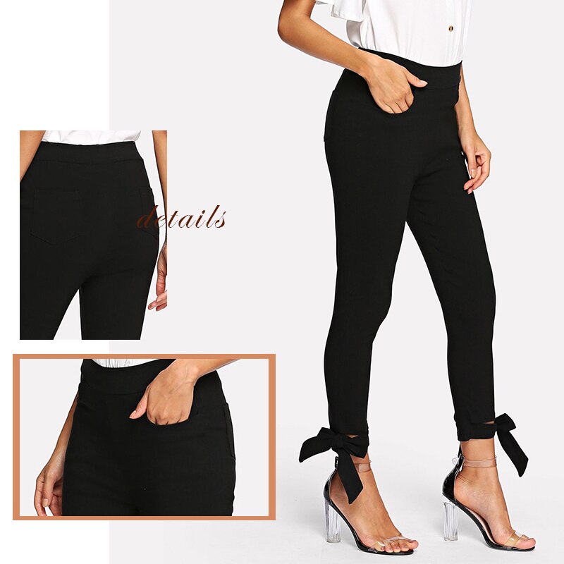 Shonlo | Hem Solid Skinny Pencil Pants Black Trousers 