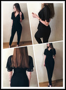 Shonlo | Sheinside Black Flutter Sleeve High Waist Jumpsuits 