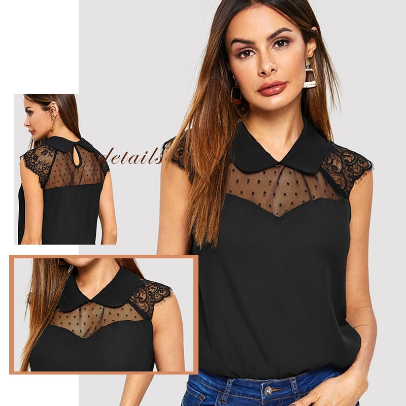 Shonlo | Elegant Contrast Mesh Top Women 