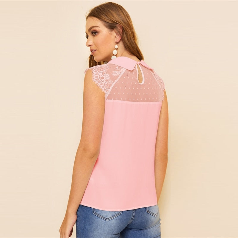 Shonlo | Elegant Contrast Mesh Top Women 