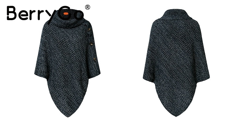 Shonlo | Elegant knitted turtleneck cloak sweater 