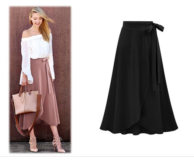 Shonlo | Belt Split Maxi Skirts Lady Casual Large Size long Skirt 
