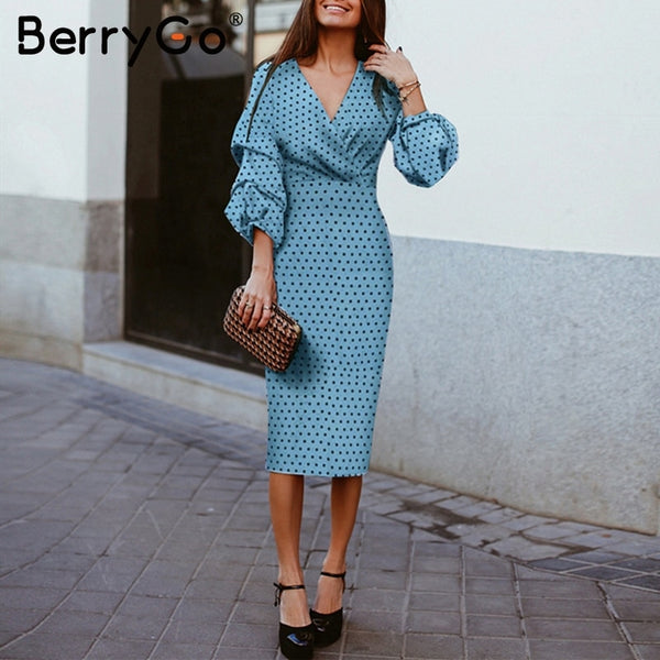 Shonlo | Elegant polka dot dress women Vintage v-neck 