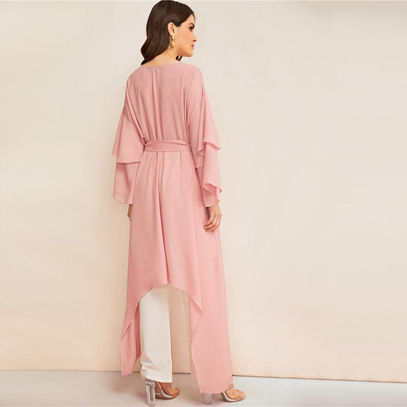 Shonlo | SHEIN  Tail Belted Long Sleeve Blouse 