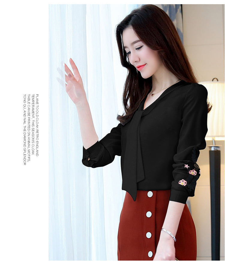 Shonlo | Long sleeve chiffon women blouse 