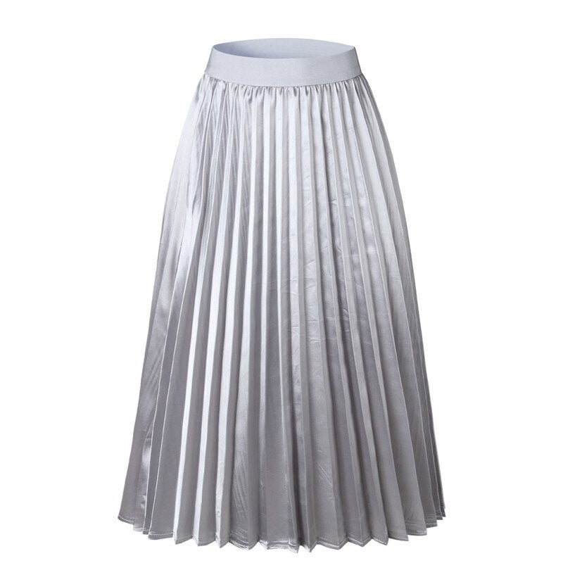 Shonlo | Pleated Metallic Silk Satin Skirt 
