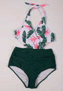 Shonlo | Plus Size Swimsuit Push Up Swim Wear Women Bandage Bikini 1 One Piece Bathing Suit Cross Halter Indoor Dot Print High Waist XXXL 