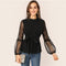 Shonlo | Elegant Contrast Mesh Belted Blouse 