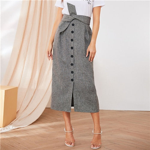 Shonlo | Elegant Button Detail Slit Skirt 