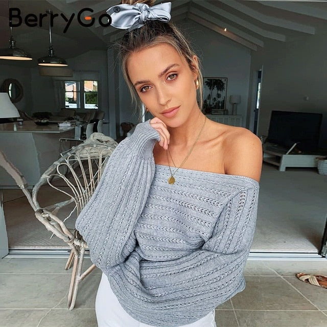 Shonlo | Sexy off shoulder  knitted sweater 