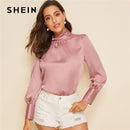 Shonlo | SHEIN Pink Stand Collar Button Keyhole 