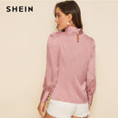 Shonlo | SHEIN Pink Stand Collar Button Keyhole 