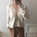 Shonlo | Golden Shiny Button Single Breasted Woolen  Cardigans 