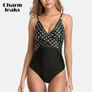 Shonlo | Charmleaks Women's One Piece Swimsuit Deep V Mesh Patchwork Swimwear From Cross Sexy Bathing Suit Monokini 