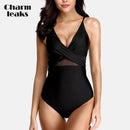 Shonlo | Charmleaks Women's One Piece Swimsuit Deep V Mesh Patchwork Swimwear From Cross Sexy Bathing Suit Monokini 