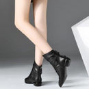 Shonlo | black artificial leather women's boots back zipper folds 