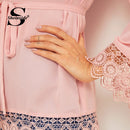 Shonlo | Elegant Pink Guipure Lace Hem Blouse 