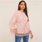 Shonlo | Elegant Pink Guipure Lace Hem Blouse 