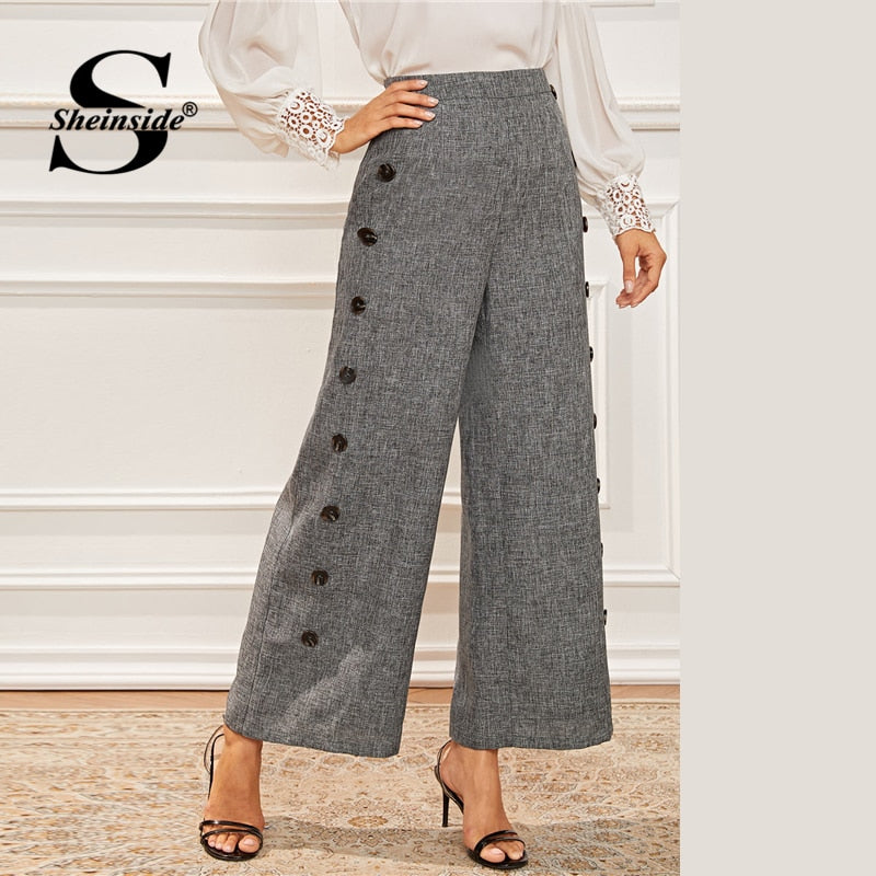 Shonlo | Sheinside Elegant Button Detail Wide Leg Pants 