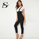 Shonlo | Black Elegant Wide Waistband Pinafore Pants 