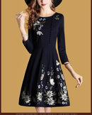 Shonlo | Black Embroidery Vintage Dresses Casual V Neck 