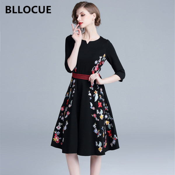 Shonlo | V-Neck Casual Black Flower dress 