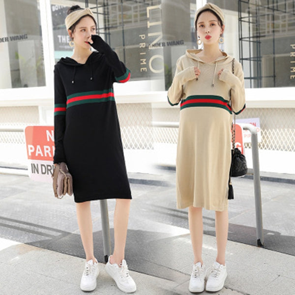 Shonlo | Fashion Maternity Dresses  Spring Autumn Hooded Long-sleeved 