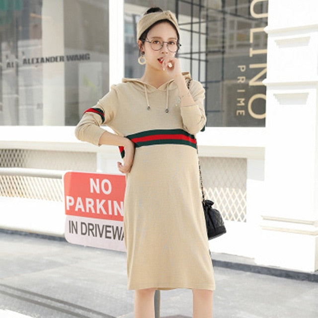 Shonlo | Fashion Maternity Dresses  Spring Autumn Hooded Long-sleeved 