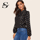 Shonlo | Elegant Stand Collar Gold Dot Print Blouse 