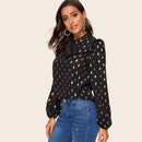 Shonlo | Elegant Stand Collar Gold Dot Print Blouse 