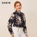 Shonlo | SHEIN  Navy Tie Neck 