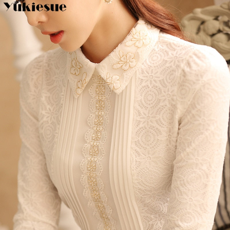 Shonlo | white lace blouse shirt 