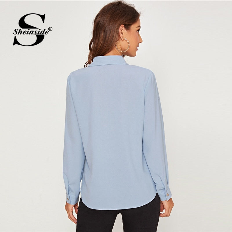 Shonlo | Elegant Blue Patchwork Print Blouse 