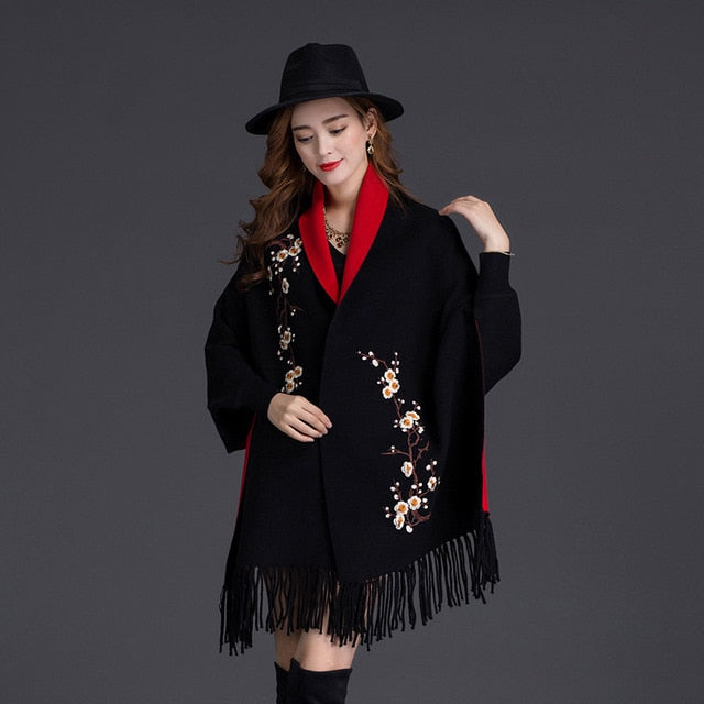 Shonlo | shawl scarf dual-use embroidery with sleeves wool cashmere 