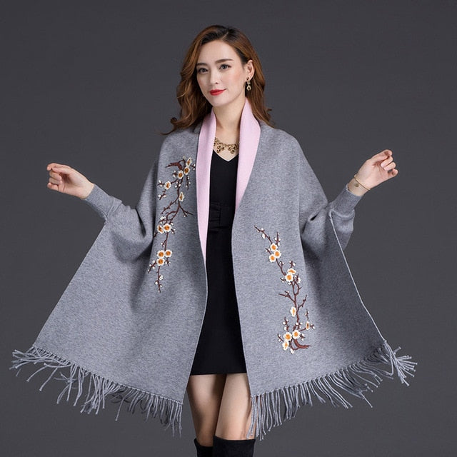 Shonlo | shawl scarf dual-use embroidery with sleeves wool cashmere 
