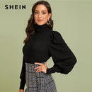 Shonlo | SHEIN Black High Neck Ribbed Knit 