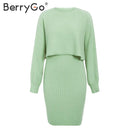 Shonlo | Elegant 2 pieces women knitted dress Solid bodycon 